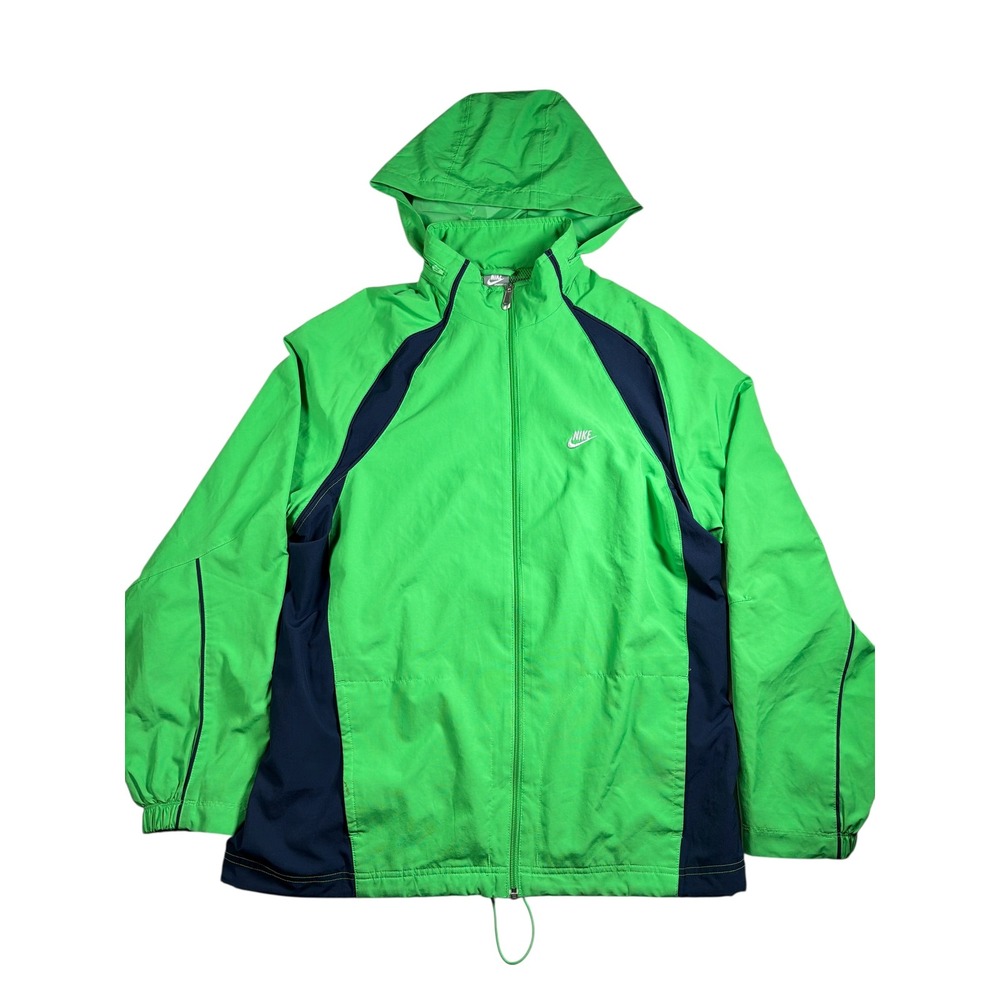 Nike Windbreaker Jacket Mens L Green Navy Hooded Zip‎ Flawed Hole